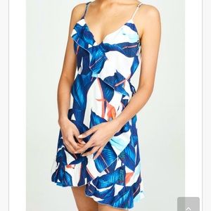 FARM Rio Blue and White Leaf Print Dress